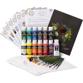 FolkArt Birds & Blossoms 2 oz One Stroke Acrylic Kit, 32 Piece Set Including 12 Multi-Surface Paints, 10 Brushes, 6 Teaching Guides, 3 Pattern Sheets & 1 2 fl oz Floating Medium