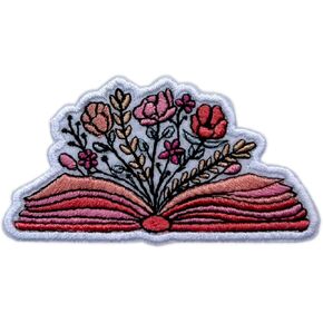 Floral Book Lover Reading Embroidery Patches for Clothes Backpacks Hats Jeans Bags, Size 3" Iron On Patch or Sew On Patches, Blooming Book Applique Embroidery Patches, Gift for Book Lovers