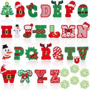 Christmas Iron on Letter Patches Red and Green A-Z Alphabet Snowflake Applique