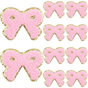 9PCS 2.83 inch Pink Bow Chenille Patches, Self Adhesive Cute Bowknot Embroidered Appliques Stick on Halloween Christmas Birthday Decoration for Hats, Clothing, Backpacks, Jeans