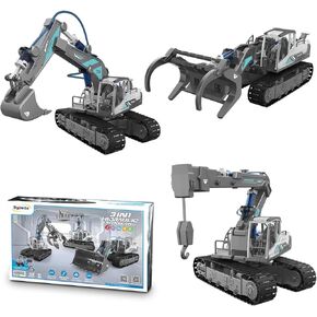 STEM Building Block Assembly Toy Set for Kids 8-12 Years Old - 3-in-1 Hydraulically Powered Construction Toy Including Excavator, Crane, and Timber Loader,Stem Toys for Age 8-12 Boys＆Girls