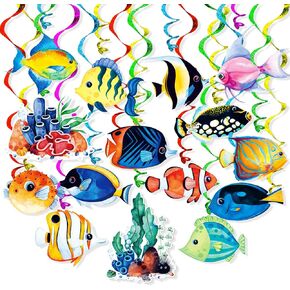 Tropical Fish Hanging Swirls Banner Decor 30 Pack Foil Ceiling Hanging Swirls Streams Banner Decorations Garland for Under The Sea Ocean Celebrating Events Birthday Party Supplies Room Wall Decor
