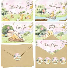 40PCS Winnie Thank You Cards with Kraft Envelopes and Stickers for Boys Cute Greeting Cards Classic Bear Party Cards for Baby Shower Wedding Gratitude Appreciation Friendsgiving 6x8 inch