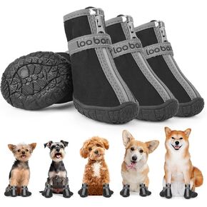 Dog Shoes Small Size Dogs - Dog Boots & Paw Protectors for Hot Pavement Winter Rain Snow, Waterproof Dog Booties with Reflective Strap for Outdoor Hiking Walking Running Training Size 1