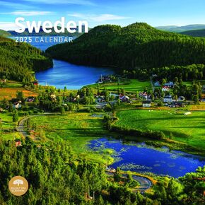2025 Sweden Monthly Wall Calendar by Bright Day, 12 x 12 Inch Stockholm Northern Lights