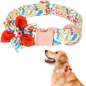 DALUZ Girl Dog Collar with Flower, Adjustable Soft Comfy Floral Dog Collar for Small Medium Large Dogs, Stylish Small Pink Dog Collar with Metal Safety Buckle for Puppy Girl Boy Dogs in Saudi Arabia