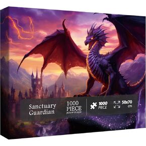 Fantasy Dragon Puzzle for Adults 1000 Pieces, Magic Castle Jigsaw Puzzle, Castle Purple Puzzle