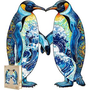 Jigfoxy Wooden Puzzles for Adults, Penguin Wood Puzzles Adult, Unique Animal Shape Wooden Jigsaw Puzzles, for Puzzles Lovers Family Friend (S-8.4 * 7.5in-110pcs)