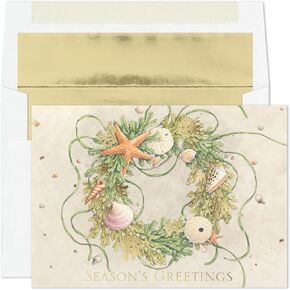 Warmest Wishes 16-Count Boxed Christmas Cards with Foil-Lined Envelopes, 7.8" x 5.6", Decorated Palm Tree (919700)