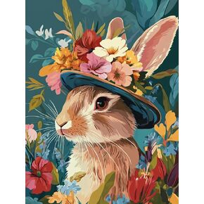 Ginfonr DIY 5D Diamond Art Kits for Adults, Bunny Diamond Painting for Adults, Diamond Art Flower Full Drill, Diamond Art Kits Embroidery Rhinestone Craft for Home Wall Decor 12 * 16 Inch