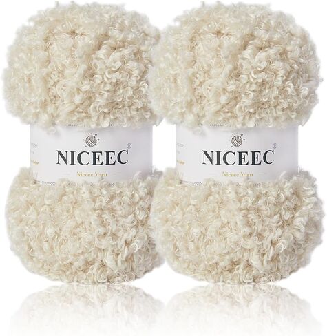 NICEEC 2 Skeins Teddy Fur Yarn Super Soft Yarn Chunky Fluffy Faux Fur Yarn Fuzzy Yarn Eyelash Yarn for Crochet Knit -Total Length 2×50m(2×55yds,3.53oz×2)-Beige in Saudi Arabia