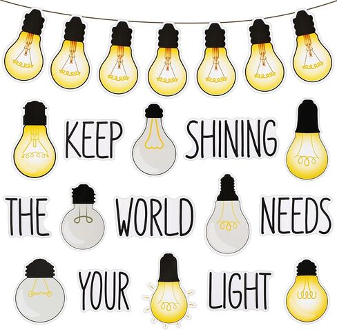 Karenhi 108 Pcs Light Bulb Bulletin Board Decoration Cutouts Set with Glue Point Keep Shining Motivational Banner Christmas Classroom Decor(Classic) in Kuwait