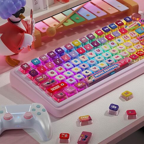 Pudding Keycaps PBT Keycaps تتألق من خلال أغطية المفاتيح الوردية ASA Profile 122 مفتاحًا مجموعة أغطية مفاتيح لطيفة مجموعة أغطية مفاتيح مخصصة توافق عالمي لـ 100%، 75%، 65%، 60% لوحة مفاتيح (هالة كهربائية) in Kuwait