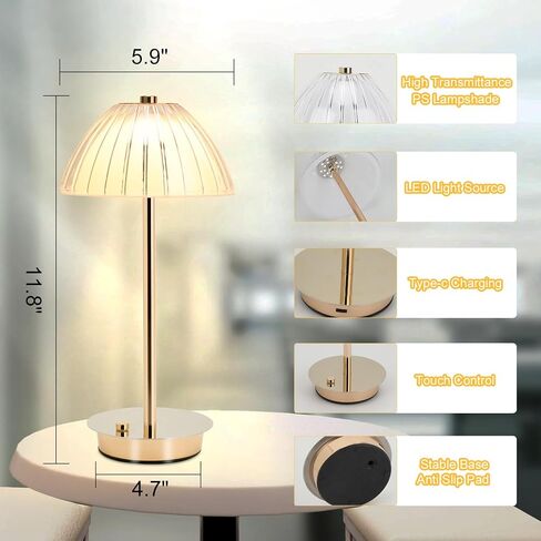 Table Bedside Lamp for Bedroom with Touch Sensor,3 Color Dimmable Cordless Desk Lamp(White/Warm/Natural),USB Rechargeable Nightstand Lamp for Kids Room,Living Room,Bedroom,Study,Office(Gold) in Saudi Arabia