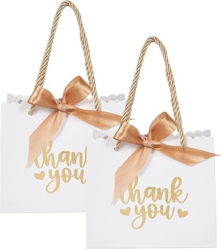 50 عبوة صغيرة من حقائب هدايا الشكر مع مقابض، حقائب هدايا صغيرة وردية للحفلات مقاس 5.5 × 2.5 × 4.7 بوصة أكياس هدايا صغيرة كبيرة الحجم مع شريط فيونكة لعيد الحب، وحفلات الزفاف، وحفلات الزفاف، وحفلات استقبال المولود الجديد in Kuwait