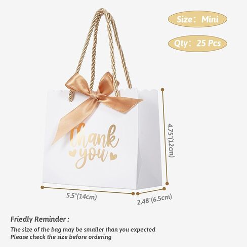 50 عبوة صغيرة من حقائب هدايا الشكر مع مقابض، حقائب هدايا صغيرة وردية للحفلات مقاس 5.5 × 2.5 × 4.7 بوصة أكياس هدايا صغيرة كبيرة الحجم مع شريط فيونكة لعيد الحب، وحفلات الزفاف، وحفلات الزفاف، وحفلات استقبال المولود الجديد in Kuwait