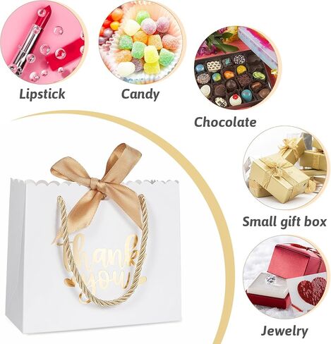 50 عبوة صغيرة من حقائب هدايا الشكر مع مقابض، حقائب هدايا صغيرة وردية للحفلات مقاس 5.5 × 2.5 × 4.7 بوصة أكياس هدايا صغيرة كبيرة الحجم مع شريط فيونكة لعيد الحب، وحفلات الزفاف، وحفلات الزفاف، وحفلات استقبال المولود الجديد in Kuwait