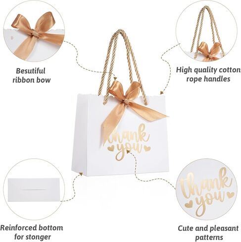 50 عبوة صغيرة من حقائب هدايا الشكر مع مقابض، حقائب هدايا صغيرة وردية للحفلات مقاس 5.5 × 2.5 × 4.7 بوصة أكياس هدايا صغيرة كبيرة الحجم مع شريط فيونكة لعيد الحب، وحفلات الزفاف، وحفلات الزفاف، وحفلات استقبال المولود الجديد in Kuwait