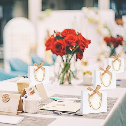 50 عبوة صغيرة من حقائب هدايا الشكر مع مقابض، حقائب هدايا صغيرة وردية للحفلات مقاس 5.5 × 2.5 × 4.7 بوصة أكياس هدايا صغيرة كبيرة الحجم مع شريط فيونكة لعيد الحب، وحفلات الزفاف، وحفلات الزفاف، وحفلات استقبال المولود الجديد in Kuwait