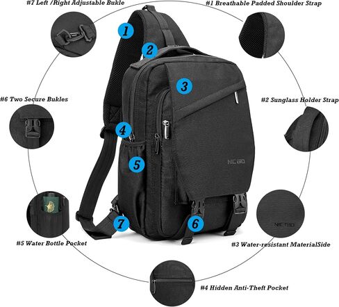 NICGID Sling Bag Backpack, 13.3'' 14.1'' Laptop Bag Crossbody Shoulder Chest Backpacks Travel Outdoors for Men Women in Saudi Arabia