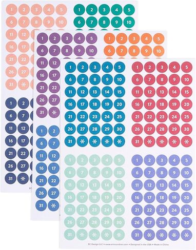 Erin Condren Date Dots Calendar Stickers, 12 Months of Date Dot Stickers, for Undated Planners, Agendas & Calendars, Colorful Sticker Design in Kuwait