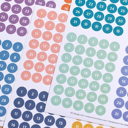 Erin Condren Date Dots Calendar Stickers, 12 Months of Date Dot Stickers, for Undated Planners, Agendas & Calendars, Colorful Sticker Design in Kuwait