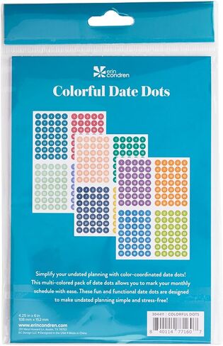 Erin Condren Date Dots Calendar Stickers, 12 Months of Date Dot Stickers, for Undated Planners, Agendas & Calendars, Colorful Sticker Design in Kuwait