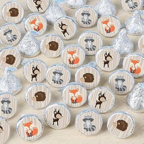 Big Dot of Happiness Woodland Creatures - ملصقات حلوى مستديرة لحفلات استقبال المولود الجديد أو حفلات أعياد الميلاد - ملصقات تناسب حلوى الشوكولاتة (ورقة واحدة من 108) in Saudi Arabia