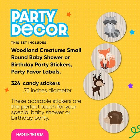 Big Dot of Happiness Woodland Creatures - ملصقات حلوى مستديرة لحفلات استقبال المولود الجديد أو حفلات أعياد الميلاد - ملصقات تناسب حلوى الشوكولاتة (ورقة واحدة من 108) in Saudi Arabia