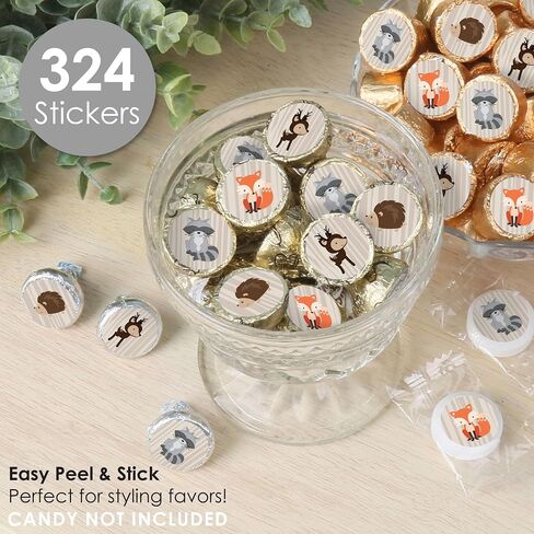 Big Dot of Happiness Woodland Creatures - ملصقات حلوى مستديرة لحفلات استقبال المولود الجديد أو حفلات أعياد الميلاد - ملصقات تناسب حلوى الشوكولاتة (ورقة واحدة من 108) in Saudi Arabia