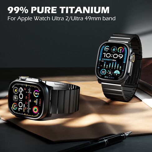 LULULOOK Titanium Band for Apple Watch Ultra 2/Ultra 49mm, DLC Scratch-resistant Coating Adjustable Replacement Smartwatch Strap w/Foldover Clasp for Men in Saudi Arabia
