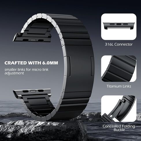 LULULOOK Titanium Band for Apple Watch Ultra 2/Ultra 49mm, DLC Scratch-resistant Coating Adjustable Replacement Smartwatch Strap w/Foldover Clasp for Men in Saudi Arabia