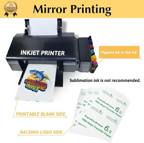 TransOurDream Iron on Heat Transfer Paper for Heat Press (25 Sheets, 8.5x11, Dark 6.0) Printable HTV Heat Transfer Vinyl for T Shirts,Inkjet Printer (TRANS-D6-20) in Kuwait