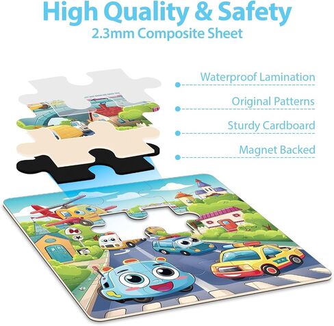 Magnetic Puzzles for Toddlers 3-5, 9-12-16 Pieces Car Puzzles for Kids Ages 4-6 Kids Puzzles Educational Learning Magnet Travel Puzzles Road Trip Activities Toys for 2 3 4 5 6 Year Old Boys and Girls in Saudi Arabia