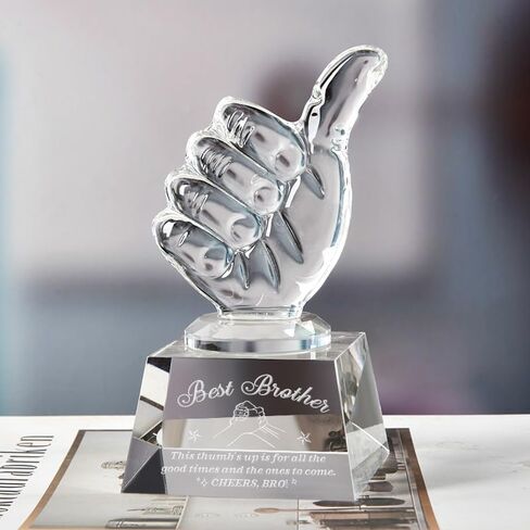 Crystal Award Trophy with Thumbs Up, Best Brother Gift from Sister, Hand Gesture Sculptures and Statues, Glass Paperweight Gifts for Brother Adult Friend Birthday in Kuwait