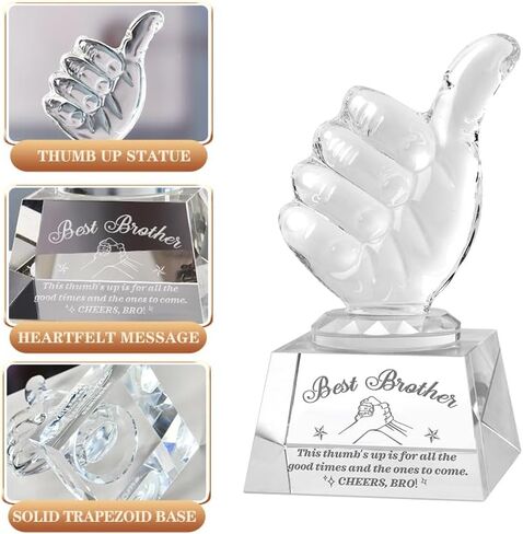Crystal Award Trophy with Thumbs Up, Best Brother Gift from Sister, Hand Gesture Sculptures and Statues, Glass Paperweight Gifts for Brother Adult Friend Birthday in Kuwait