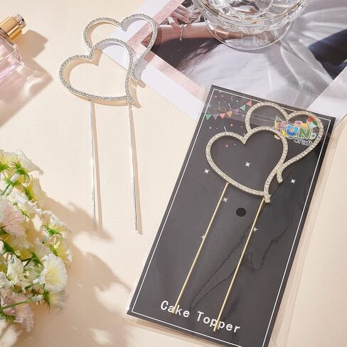 FINGERINSPIRE 2 قطعة على شكل قلب من حجر الراين لتزيين الكيك باللون الذهبي والفضي على شكل قلب مزدوج من خليط معدني من حجر الراين والكريستال لتزيين الكيك في حفلات الزفاف والذكرى السنوية لعيد الحب in Saudi Arabia
