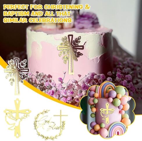 Gradual Change Color God Bless and Cross Cake Topper,Cross Christening Cake Topper,Baptism First Communion Cake Topper for Baby Shower Birthday Party Cake Decorations Frosting, Icing and Decorations in Saudi Arabia