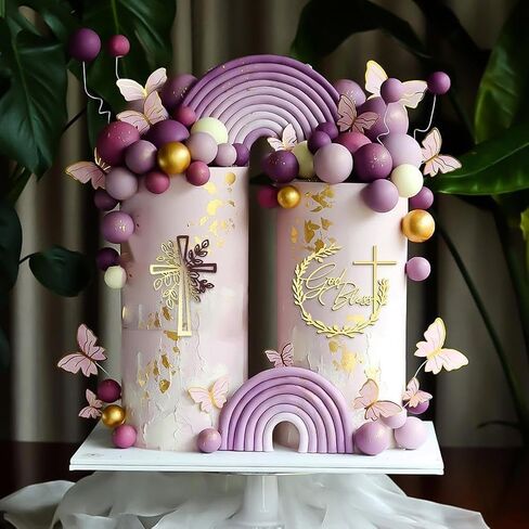 Gradual Change Color God Bless and Cross Cake Topper,Cross Christening Cake Topper,Baptism First Communion Cake Topper for Baby Shower Birthday Party Cake Decorations Frosting, Icing and Decorations in Saudi Arabia