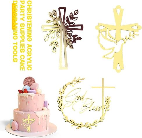 Gradual Change Color God Bless and Cross Cake Topper,Cross Christening Cake Topper,Baptism First Communion Cake Topper for Baby Shower Birthday Party Cake Decorations Frosting, Icing and Decorations in Saudi Arabia