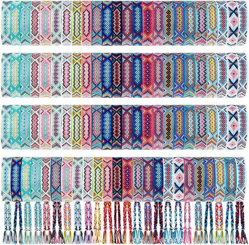 Henoyso 48 Pieces Nepal Woven Friendship Bracelets Bulk Adjustable Braided Bracelets Woven String Bracelet with Sliding Knot Closure for Women Men Camp in Saudi Arabia