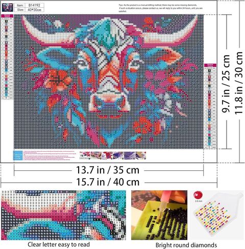 Diamond Art Kits for Adults 5D Round Diamond Art Painting Kit DIY Diamond Gemstone Painitng Kits Full Drill Diamond Home Wall Decoration Painting for Beginners Adults（12x16 Inch/30x40cm,Cow in Saudi Arabia