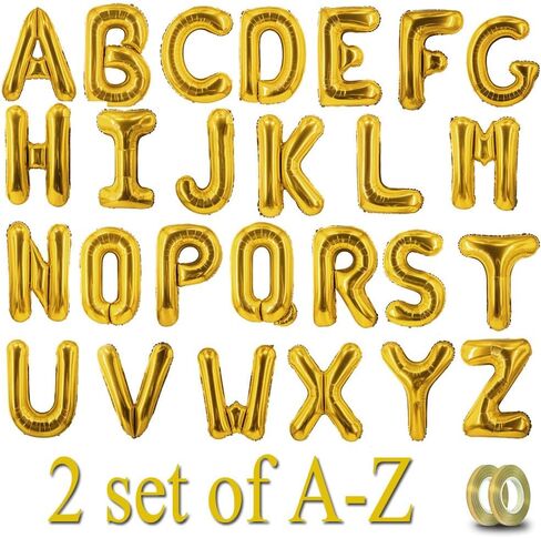 52 Pcs Gold Letter Balloons Foil Alphabet A to Z Balloons DIY Personalized Phrase Banner for Baby Shower Wedding Party Supplies Custom Decor 16 Inch in Saudi Arabia