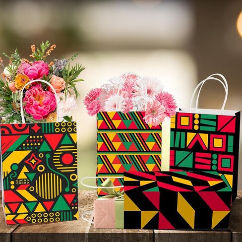 24 قطعة من أكياس هدايا شهر التاريخ الأسود مع مقابض من BOLLBAY - أكياس هدايا ورقية Happy Juneteenth، حقائب هدايا Kwanzaa African BHM الجديرة بالاهتمام لمهرجان الذكرى السنوية لعيد الحرية في 19 يونيو in Saudi Arabia