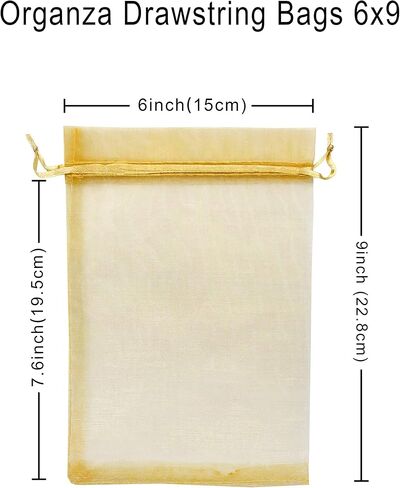 100pcs Gold Organza Bags 6X9 Inch Mesh Drawstring Pouch Gift Bags for Wedding Party Favor Jewelry Bags in Kuwait