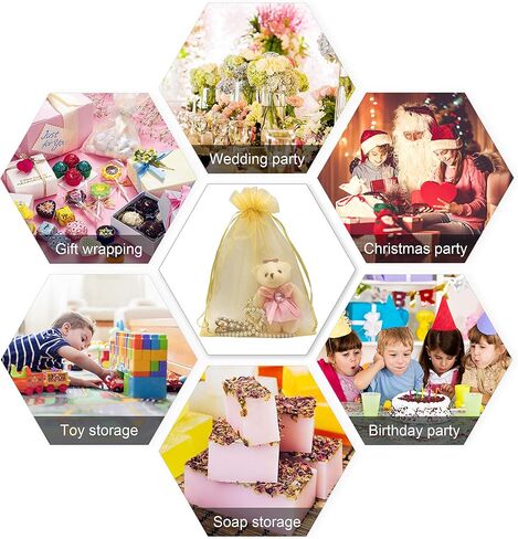 100pcs Gold Organza Bags 6X9 Inch Mesh Drawstring Pouch Gift Bags for Wedding Party Favor Jewelry Bags in Kuwait