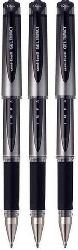Uni Ball Black Capped (UM-153S) Gel Impact Rollerball Pen Ball Point Pens Broad 1mm Nib Tip 0.6mm Line Width Ink (Pack of 3) in Saudi Arabia