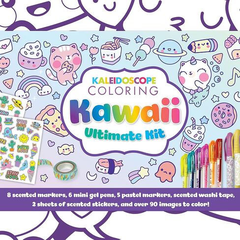 Hinkler Kaleidscope: مجموعة Coloring Kawaii Ultimate Kit - مجموعة حقيبة حمل لطيفة للأطفال تتضمن أقلام تحديد معطرة، وأدوات مكتبية وملصقات، ولون في العلبة، للأعمار من 6 سنوات فما فوق in Kuwait