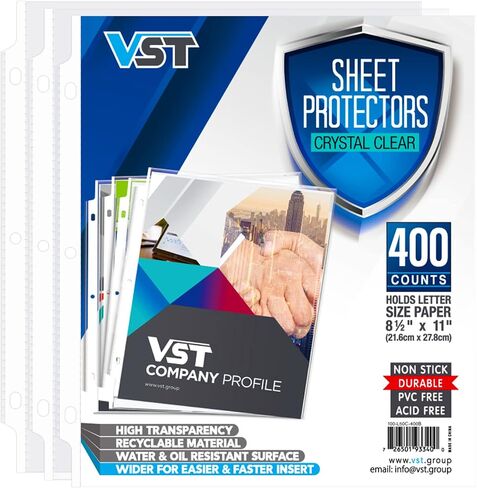 Sheet Protectors 8.5 x 11 Inch for 3 Ring Binder, Crystal Clear Page Protectors, Medium Weight Plastic Sleeves, Top Loading Paper Protector Acid Free, Letter Size, Dry Erase Pocket, 500 Sheets in Saudi Arabia