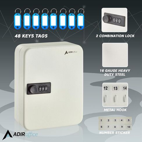 AdirOffice Key Lock Box – 30 Key Hooks Wall Mounted Key Cabinet Lock Box, Car Keys Holder Box, Lockable Key Storage Box - Metal Key Box Organizer with for Home and Office in Kuwait